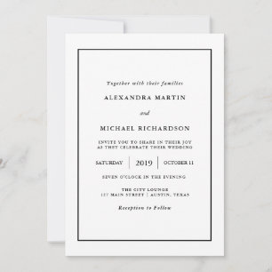 Invitation Minimal moderne  Mariage frontalier noir
