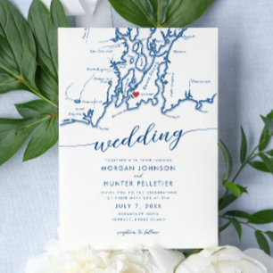 Invitation Minimal moderne Newport Rhode Island Map Mariage