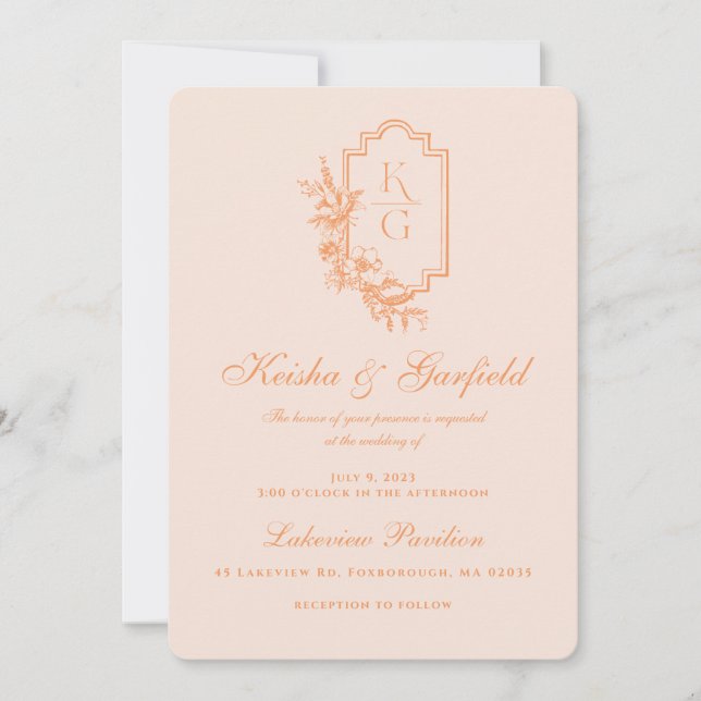 Invitation Minimal moderne | Pêche et Mariage blanc (Devant)
