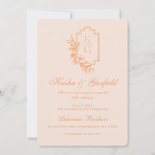 Invitation Minimal moderne   Pêche et Mariage blanc
