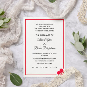 Invitation Minimal moderne Red Heart Valentine Mariage