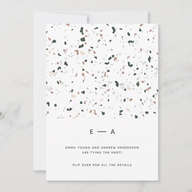 Invitation Minimal moderne Terrazzo Motif vert rose Mariage (Devant)
