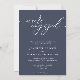 Invitation Minimal Navy Moderne nous sommes fiancés