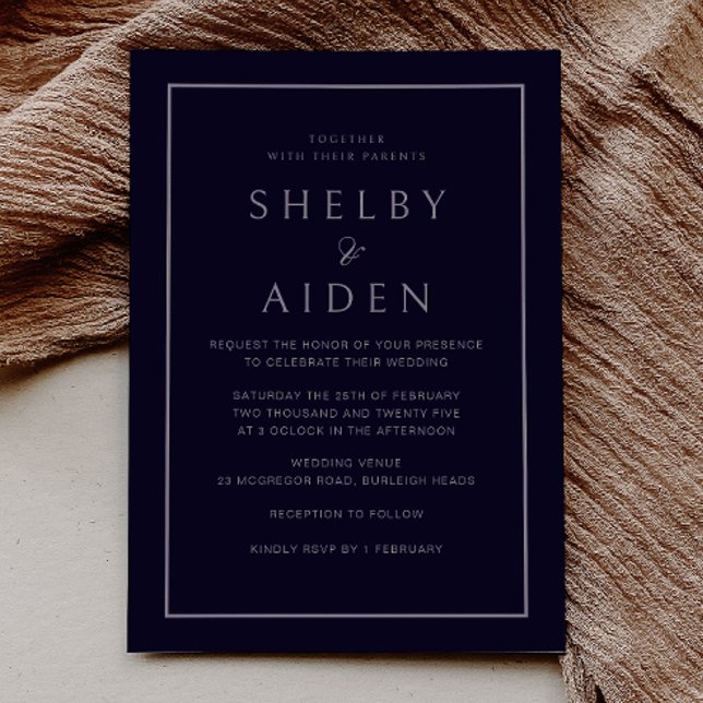 Invitation Minimal Neutre Marine Mariage moderne (Créateur téléchargé)