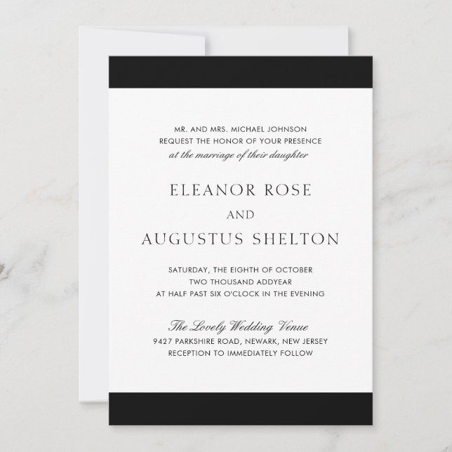 Invitation Minimal noir blanc classique élégant Mariage moder (Devant)