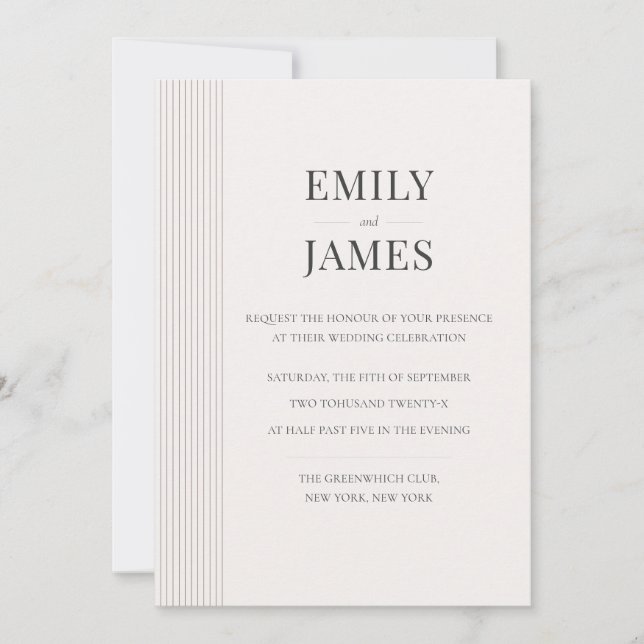 Invitation Minimal Old Money Brown Stripe and Ivory Wedding  (Devant)