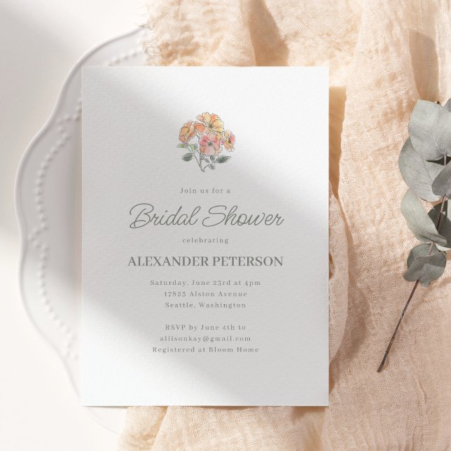Invitation Minimal Peach Floral Bridal Shower Elegant Script (Créateur téléchargé)