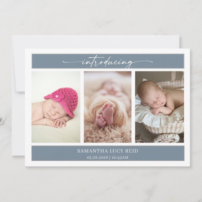 Invitation Minimal Photo Baby Introducing Announcement Card (Devant)