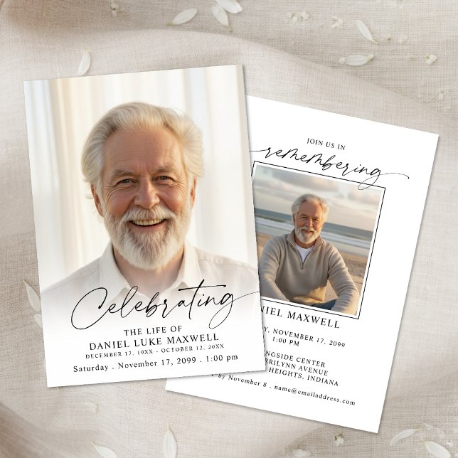 Invitation Minimal Photo Celebration of Life Funeral Memorial (Créateur téléchargé)