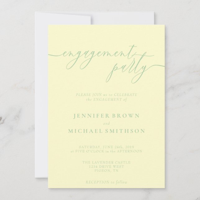 Invitation Minimal Pistachio & Cream Elegant Engagement Party (Devant)