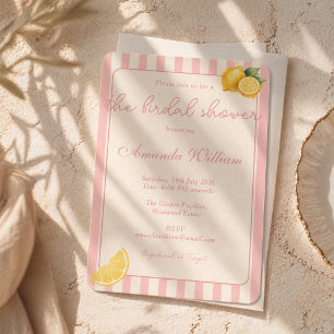 Invitation Minimal Rayures Peche Lemons Baby Shower Mariage