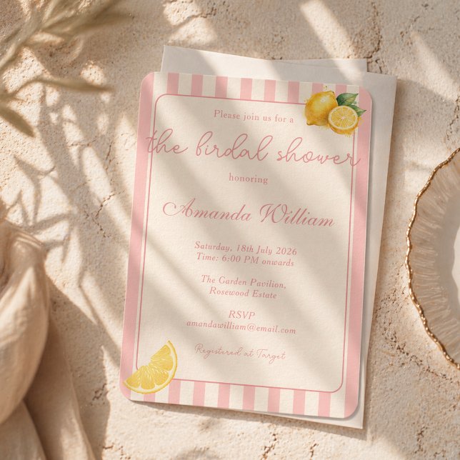 Invitation Minimal Rayures Peche Lemons Baby Shower Mariage (Créateur téléchargé)