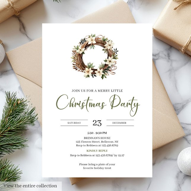 Invitation Minimal Sage Neutral Taupe Christmas Wreath (Minimal Sage Neutral Taupe Christmas Party)