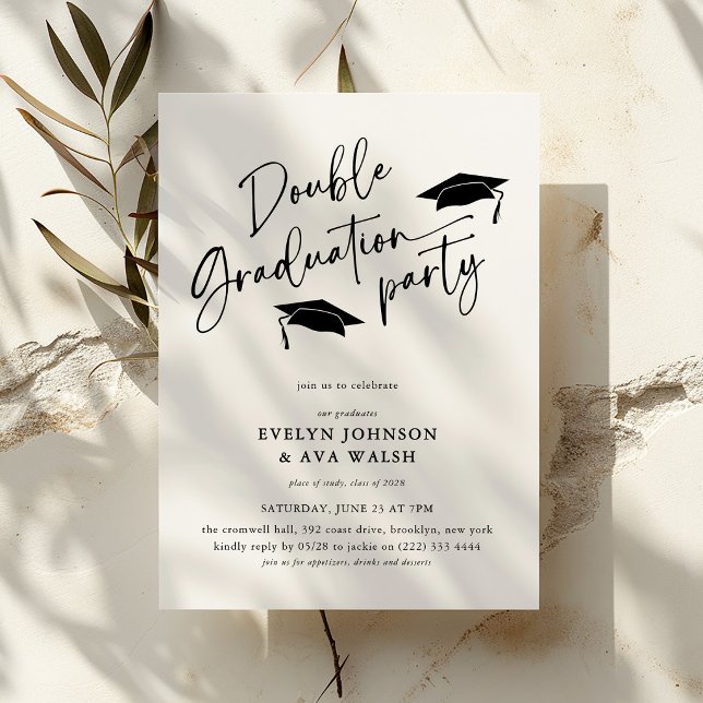 Invitation Minimal Script Double Graduation Party  (Créateur téléchargé)