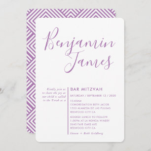 Invitation MINIMAL SCRIPT simple moderne Bar Mitzvah violet