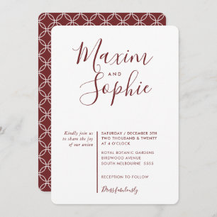 Invitation MINIMAL SCRIPT simple moderne mariage vin rouge fo