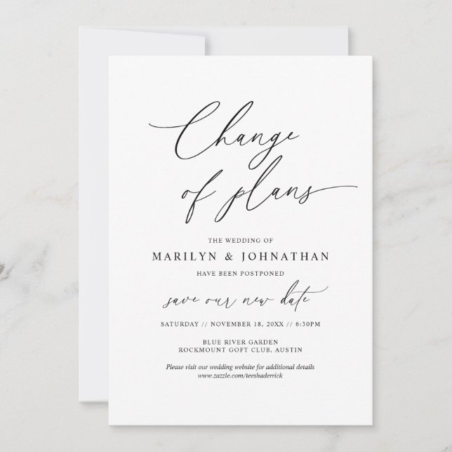 Invitation Minimal simple, changement de plan, mariage report (Devant)