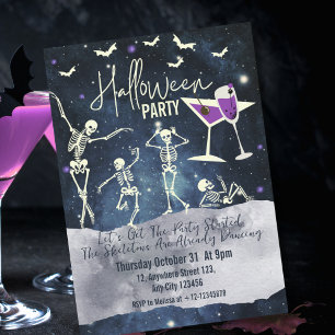 Invitation Minimal Simple Danse Squelette Halloween Soirée