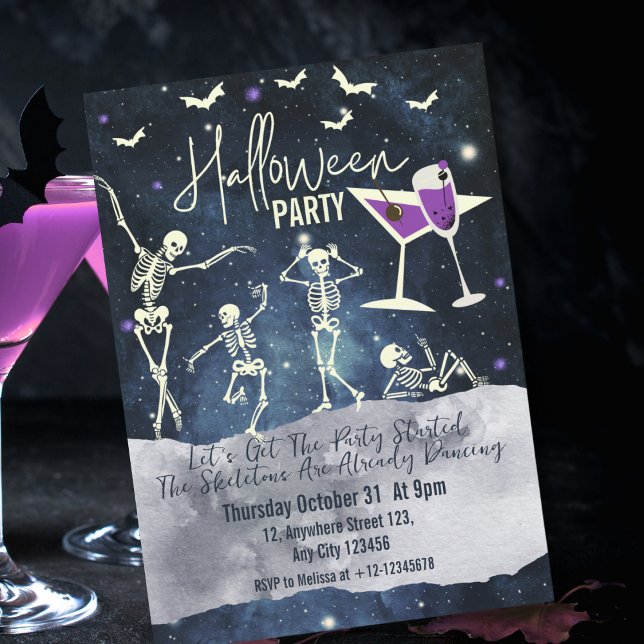 Invitation Minimal Simple Danse Squelette Halloween Soirée  (Créateur téléchargé)