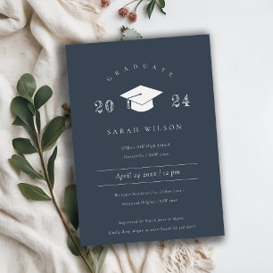 Invitation Minimal simple foncé marine Blue Graduation Party