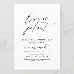 Invitation Minimal Simple, L'amour est patient, mariage repor