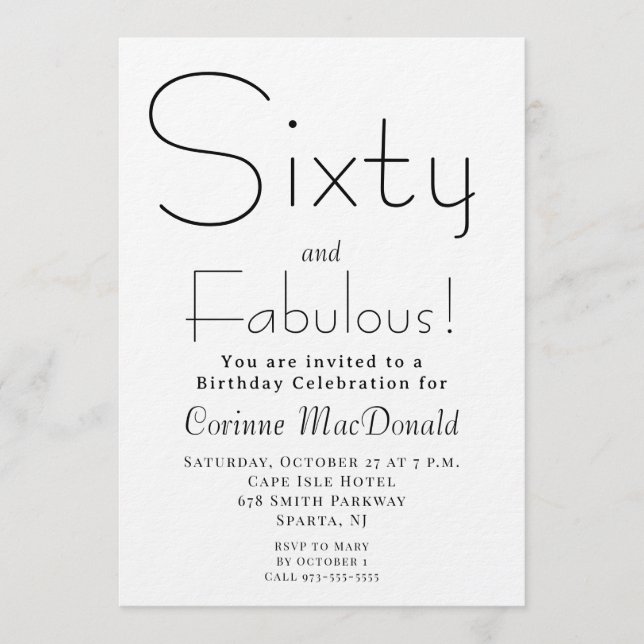 Invitation Minimal Sixty and Fabulous 60th Birthday Party (Devant)