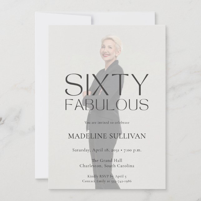 Invitation Minimal Sixty Fabulous 60th Photo Birthday Party (Devant)