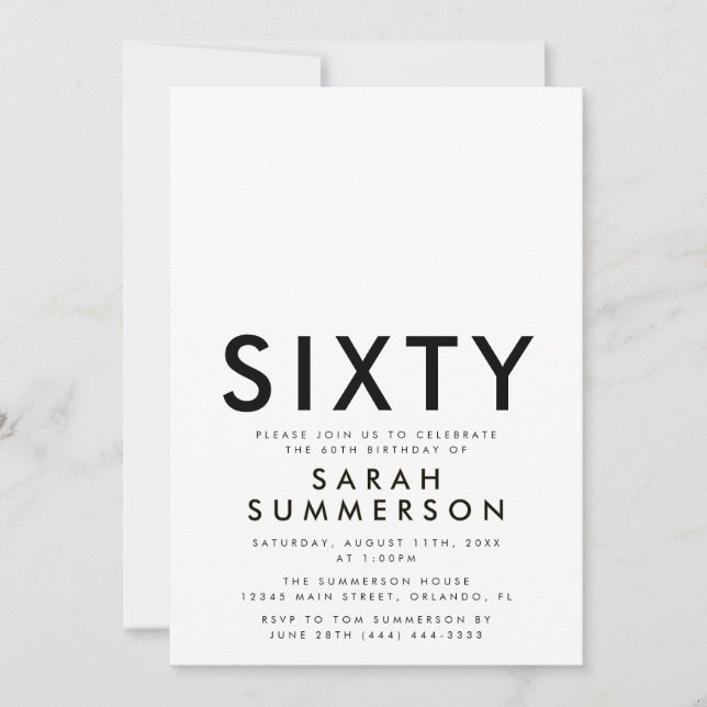 Invitation Minimal Sixty Noir Blanc 60e Anniversaire (Devant)