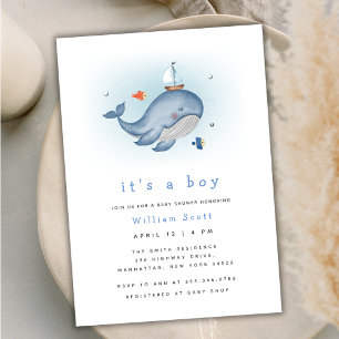 Invitation Minimal Sous Le Baby shower See Whale Nautica