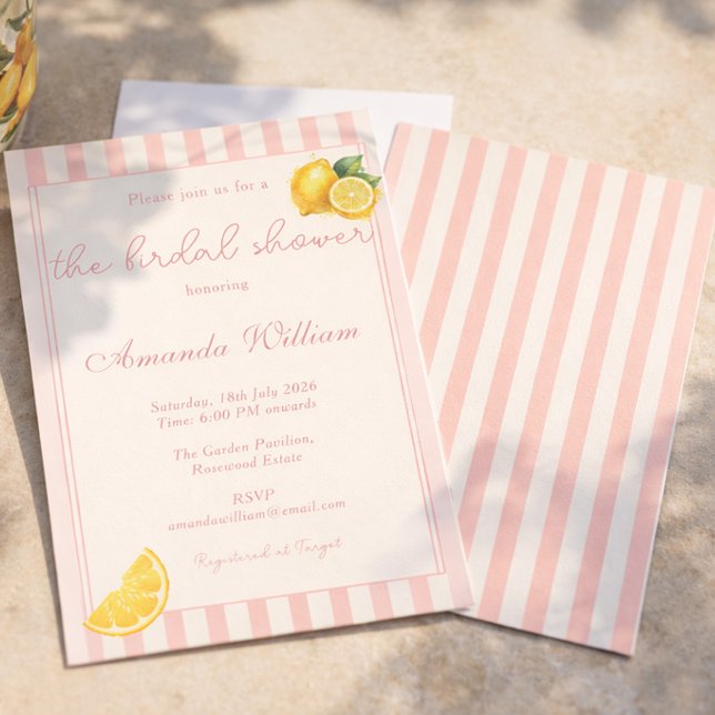 Invitation Minimal Stripes Citron Pêche Baby Shower (Créateur téléchargé)