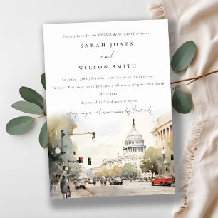 Invitation Minimal Washington DC, USA Watercolor Fiançailles