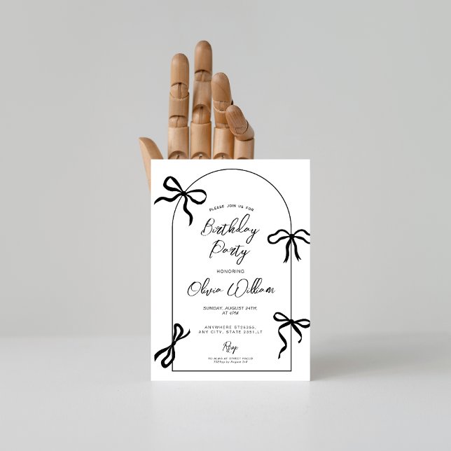 Invitation Minimal watercolor black bow arch birthday (Créateur téléchargé)