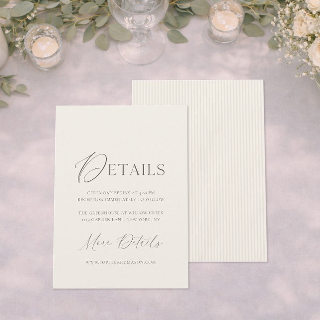 Invitation Minimal Wedding Details Card | Neutral Classic (Créateur téléchargé)