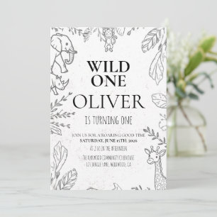 Invitation Minimal Wild One Safari Anniversaire 1ère année