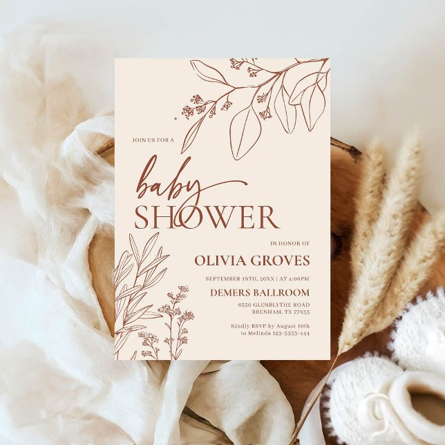 Invitation minimale au Baby shower floral (Créateur téléchargé)