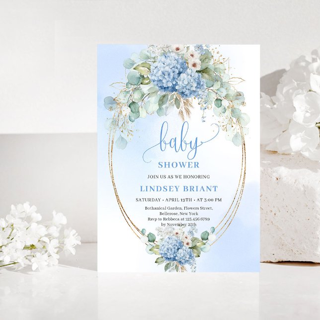 Invitation minimale boho bleu pour baby shower (Minimal Boho Blue Floral Baby Shower Invitation)