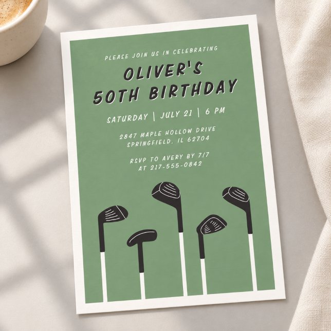 Invitation minimale de 50e anniversaire de golf mo (Celebrate a milestone year on the green for his 50th birthday celebration.)