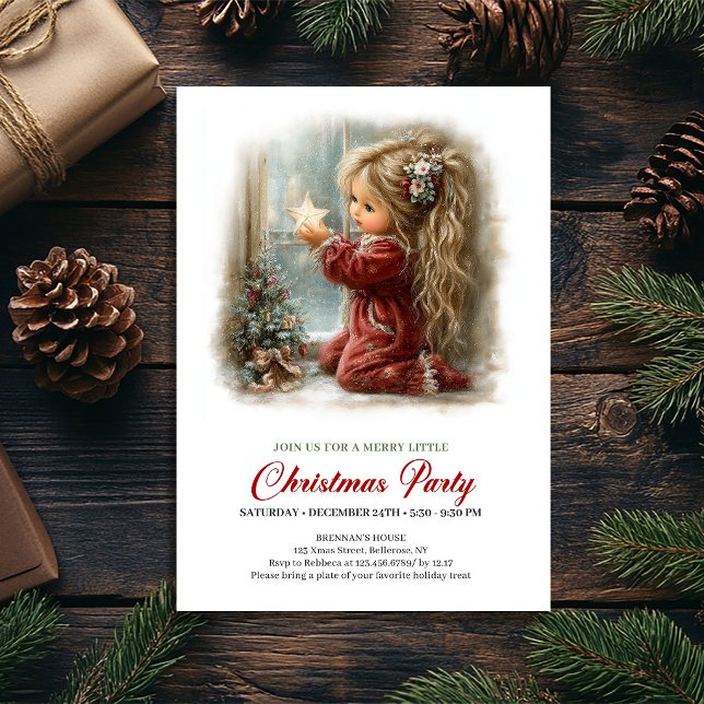 Invitation minimale de fête de fille de scène d'hi (Chic Winter Scene Girl Minimalist Party Invitation

)