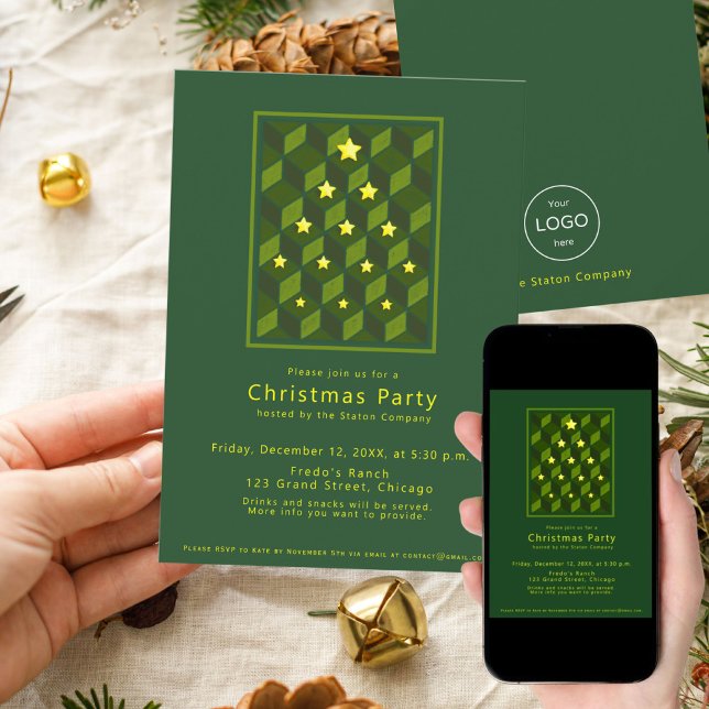Invitation minimale de fête de Noël verte inspirée (Créateur téléchargé)