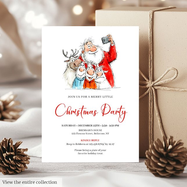Invitation minimale drôle de fête de Noël avec le  (Funny Santa Claus Minimal Christmas Party Invite)