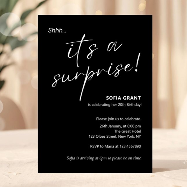 Invitation minimale élégante pour une fête surpris (Créateur téléchargé)