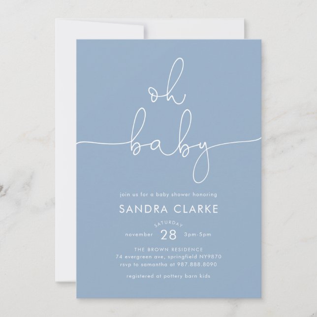 Invitation minimale et moderne de shower bébé bleu (Devant)