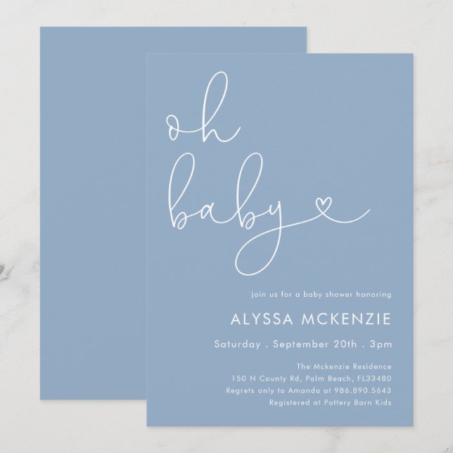 Invitation minimale et moderne de shower de bébé b (Devant / Derrière)