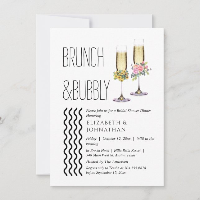 Invitation minimale florale pour brunch et bulles (Devant)