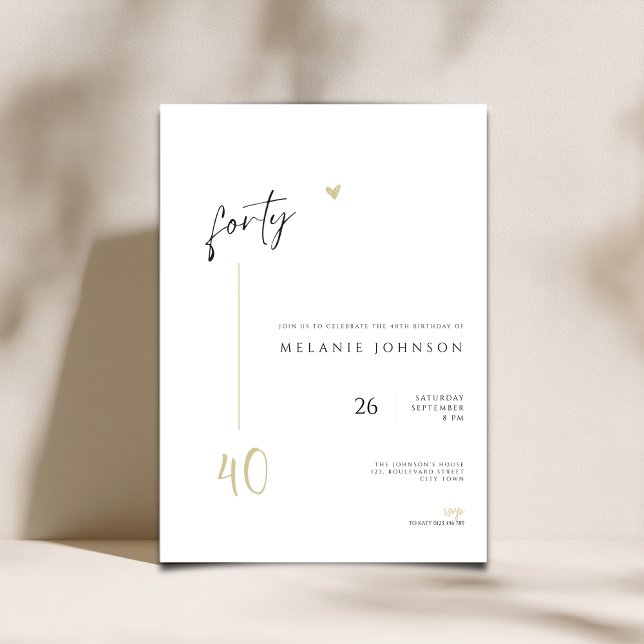 Invitation minimale manuscrite pour une fête d'ann (Minimal Modern 40th Birthday invitation with handwritten typography,)