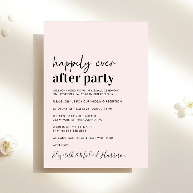 Invitation minimale moderne rose pour réception de (An chic Happily Ever After Party invitation for your wedding celebration)