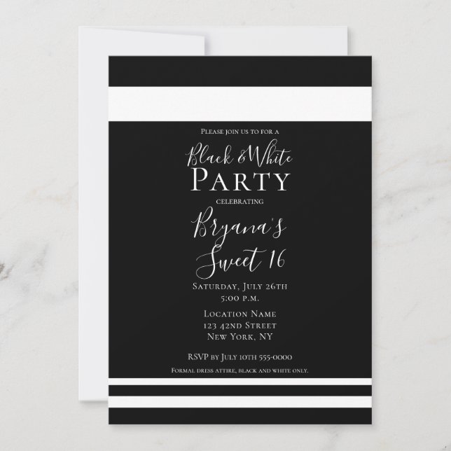 Invitation minimale noir et blanc pour un annivers (Devant)