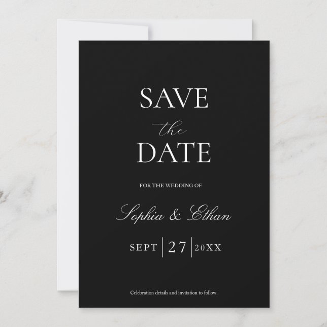Invitation minimale noire pour sauver la date (Devant)
