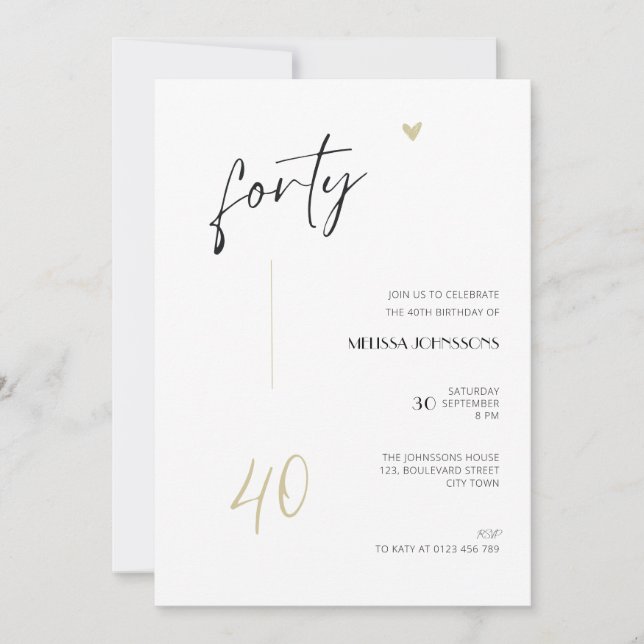 Invitation minimale pour 40e anniversaire Noir et  (Devant)