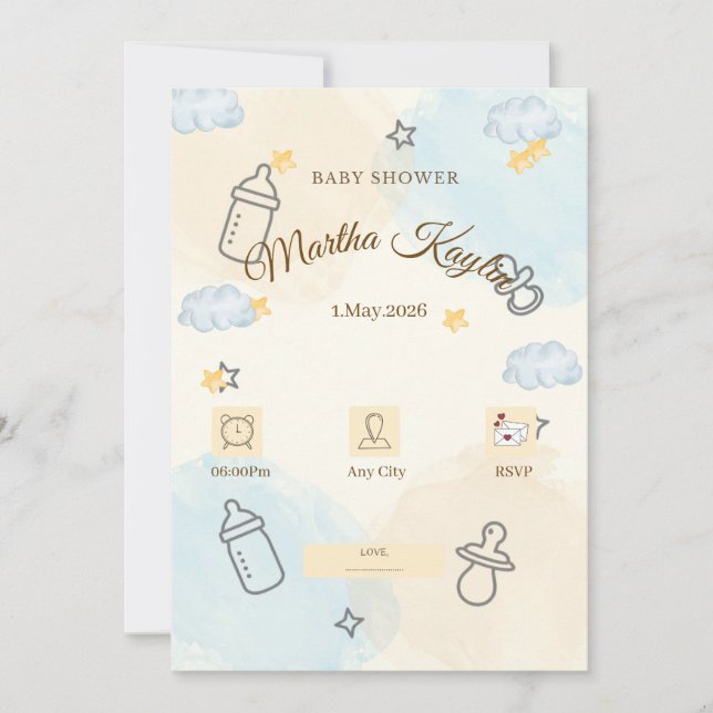 Invitation minimale pour Baby Shower (Devant)
